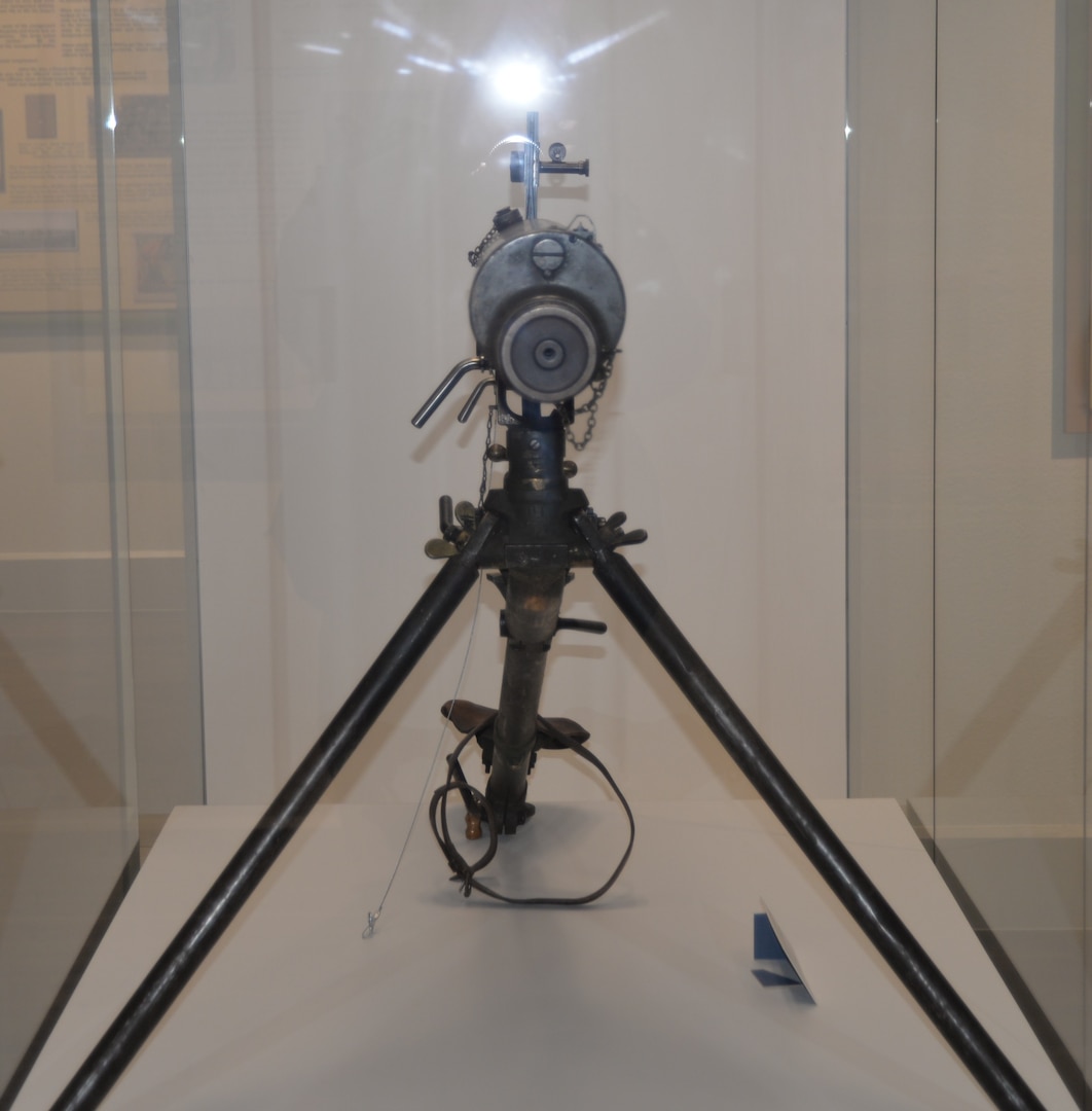 The Maxim Machine Gun sits in a display case at the Fort Sam Houston Museum. The machine gun was used by the U.S. military for training during World War I. The museum is planning to put in additional interpretation and photos to the exhibit on the machine gun, one of several planned exhibit changes the museum is making this year.