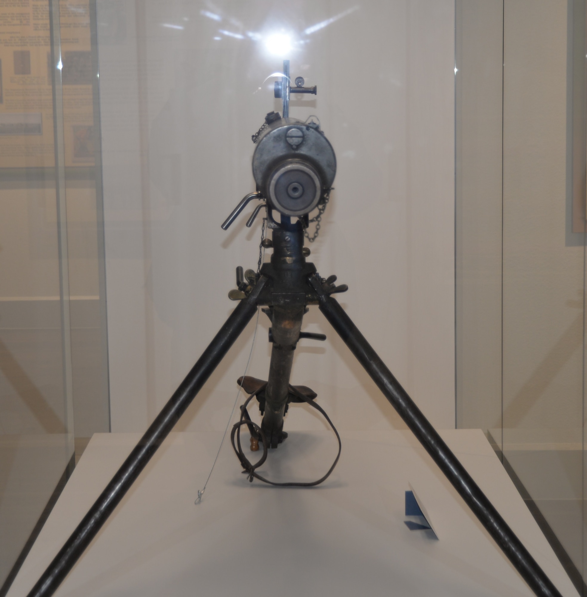 The Maxim Machine Gun sits in a display case at the Fort Sam Houston Museum. The machine gun was used by the U.S. military for training during World War I. The museum is planning to put in additional interpretation and photos to the exhibit on the machine gun, one of several planned exhibit changes the museum is making this year.