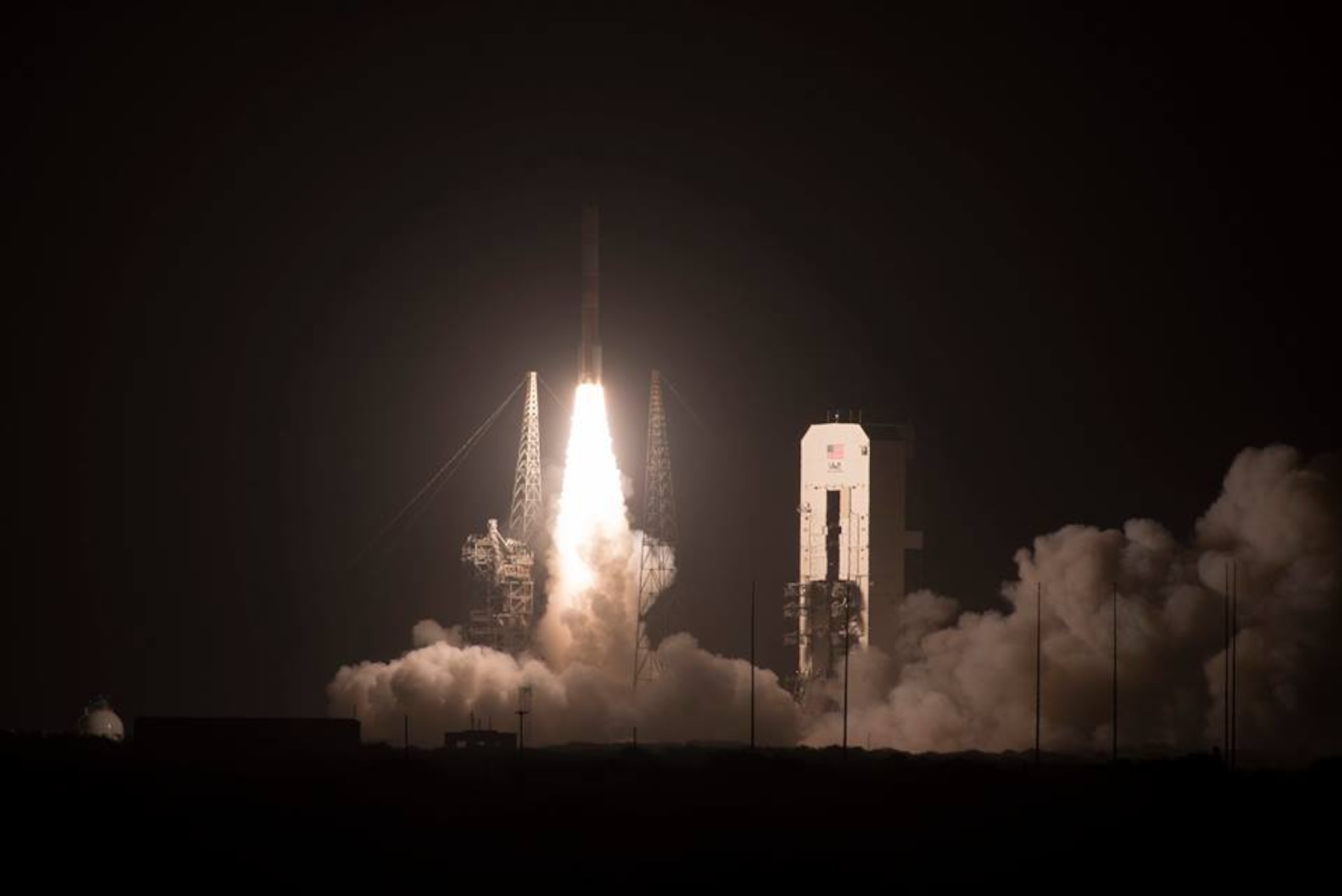 The United Launch Alliance’s Delta IV rocket launches with a Wideband Global SATCOM WGS-10 satellite from Cape Canaveral Air Force Station, Fla. Complex 37 on March 15, 2019. The satellite brings enhanced communication capability for command and control of U.S. military forces on the battlefield. (U.S. Air Force photo by Tech. Sgt. Andrew Satran)