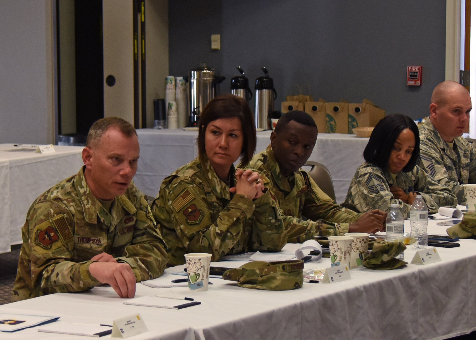U.S. Air Force Chief Master Sgt. Erik Thompson, 19th Air Force command chief, speaks during the Superintendent Course at the Event Center on Goodfellow Air Force Base, Texas, March 18, 2019. The Superintendent Course was open to roughly 50 members across the Air Education and Training Command. (U.S. Air Force photo by Airman 1st Class Zachary Chapman/Released)