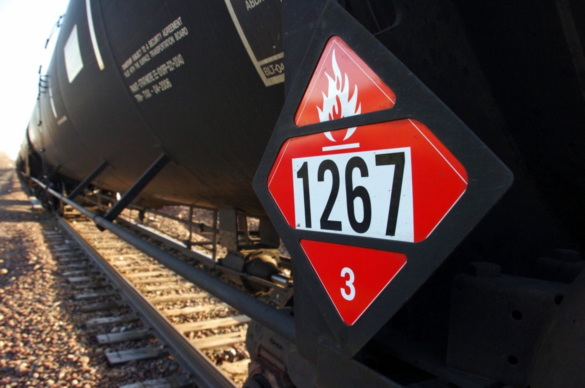 The railroad transports hazardous cargo several times a month near the northern part of Travis Air Force Base, California.  An accident along the route could potentially expose residents in the area to toxic fire or fumes.  In case of a hazardous material emergency, residents should go inside and seal up their designated safe room with plastic and duct tape and wait for the danger to pass. (Courtesy photo)