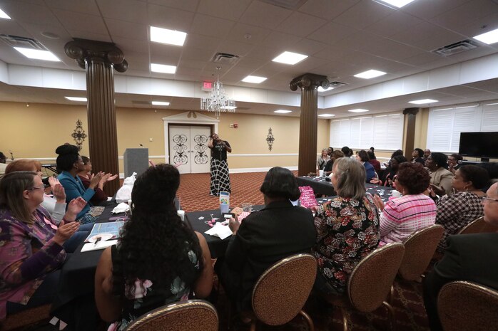 March marks Women’s History Month and dozens of active-duty service members and civilian-Marines celebrated the observance with an annual program at the Town and Country Grand Ballroom aboard Marine Corps Logistics Base Albany, March 19. (U.S. Marine Corp photo by Re-Essa Buckels)