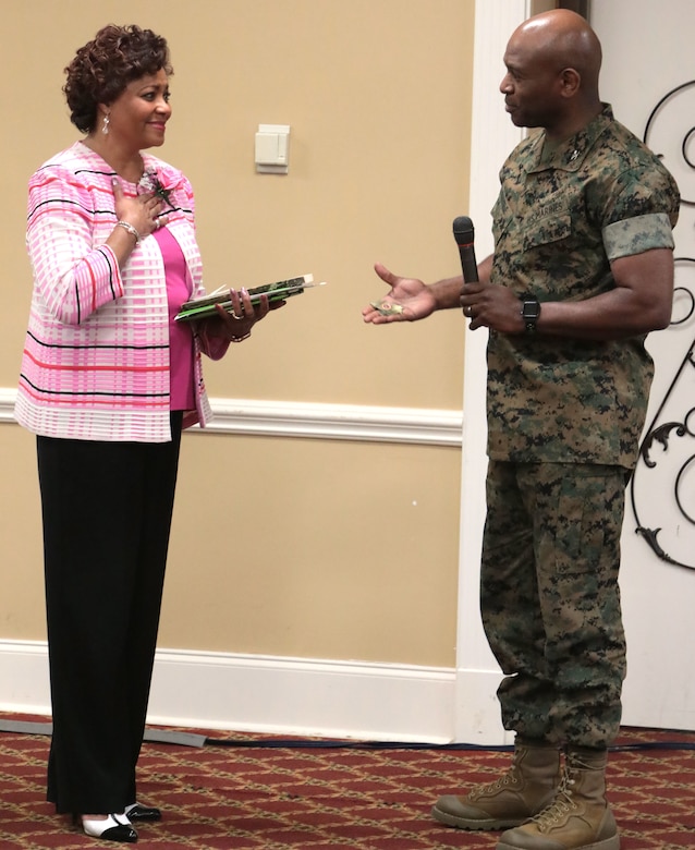 March marks Women’s History Month and dozens of active-duty service members and civilian-Marines celebrated the observance with an annual program at the Town and Country Grand Ballroom aboard Marine Corps Logistics Base Albany, March 19. (U.S. Marine Corp photo by Re-Essa Buckels)