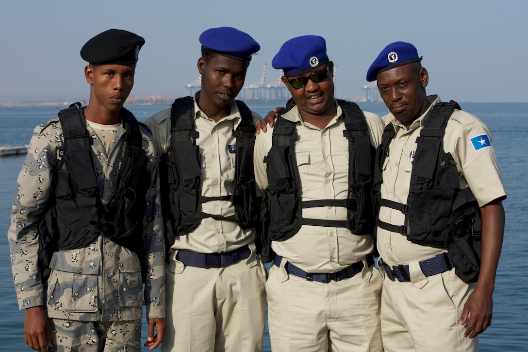 Service members from Djibouti and Somalia pose for a photo.