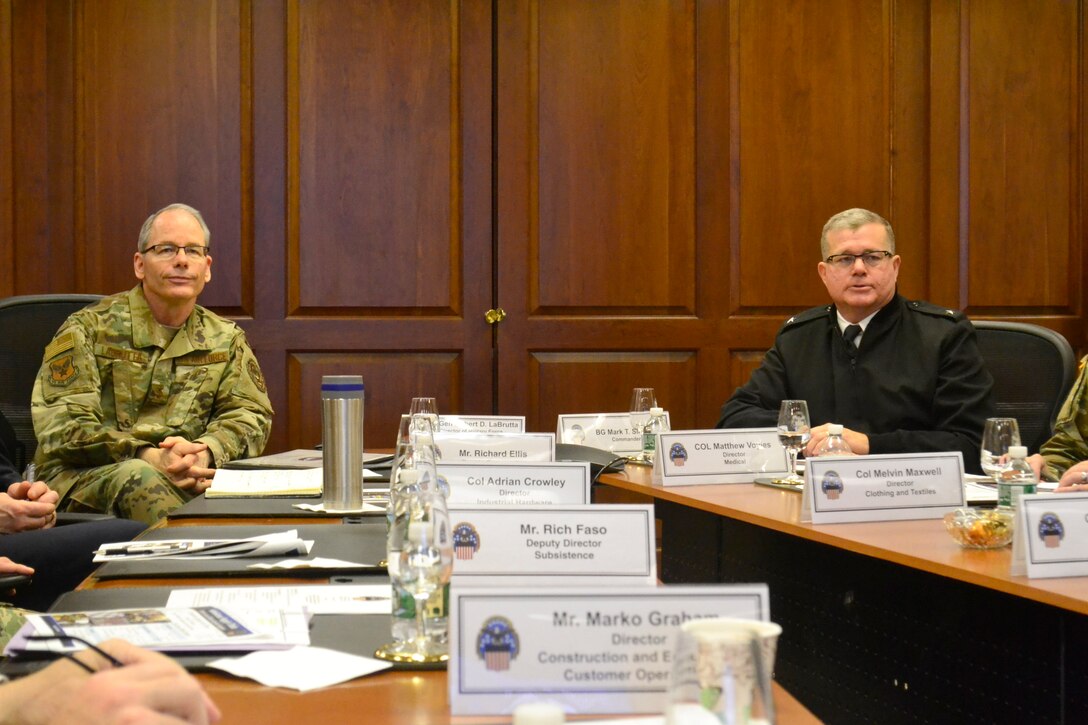 Air Force officer Maj. Gen. LaBrutta and Army officer Gen. Simerly talk about DLA Troop Support