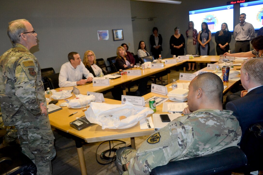 Air Force officer Maj. Gen. LaBrutta thanks C&T employees