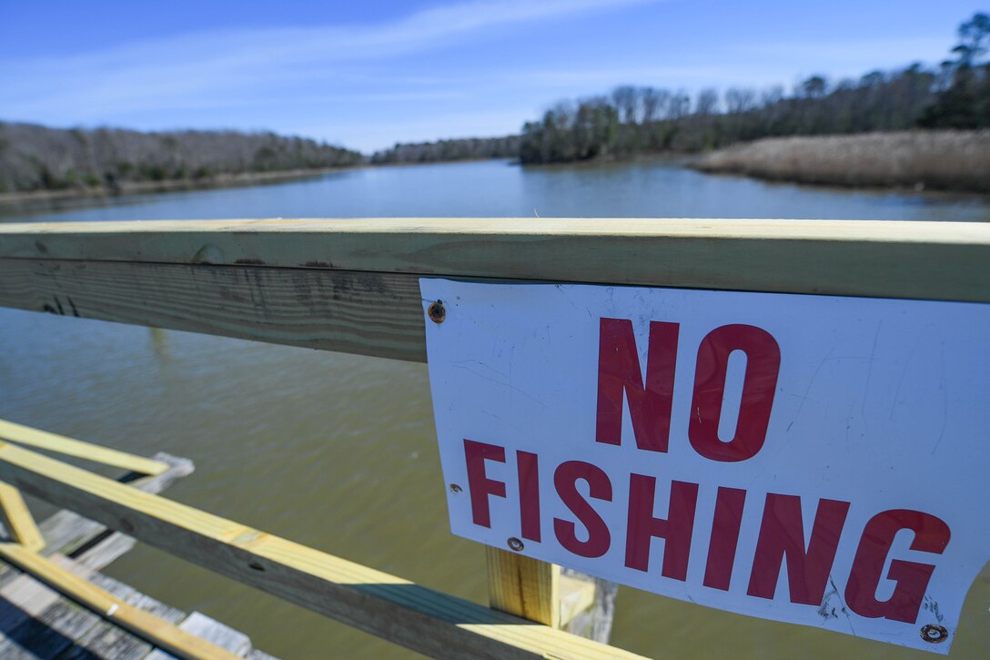 Bailey Creek remains closed to recreational use including fishing due to contamination at Joint Base Langley-Eustis, Virginia. Bailey Creek is one of five sites located on Fort Eustis that has been placed on long term management due to the amount of pollutants that have spilled and run into the water. (U.S. Air Force photo by Senior Airman Derek Seifert)