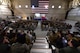 Chief Master Sgt. Jamie Newman, 432nd Wing/432nd Air Expeditionary Wing command chief, discusses lethality and readiness of the Remotely Piloted Aircraft enterprise during an all-call at Creech Air Force Base, Nevada, Mar. 8, 2019. Newman and Col. Julian Cheater, 432nd WG/432nd AEW commander, reviewed the progress the wing has made in the past two years and gave Airmen a preview of what the plans for the next two are. (U.S. Air Force photo by Tech. Sgt. Dillon White)