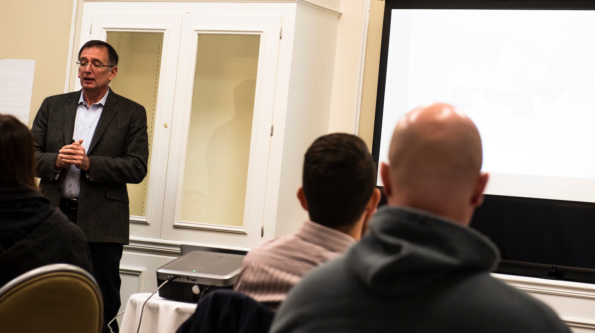 Dave Charron, University of California, Berkeley, MD5 lecturer, speaks with Airmen during an MD5 Boot Camp at the 20th Forces Support Squadron Carolina Skies Club and Conference Center at Shaw Air Force Base, S.C., March 19, 2019.