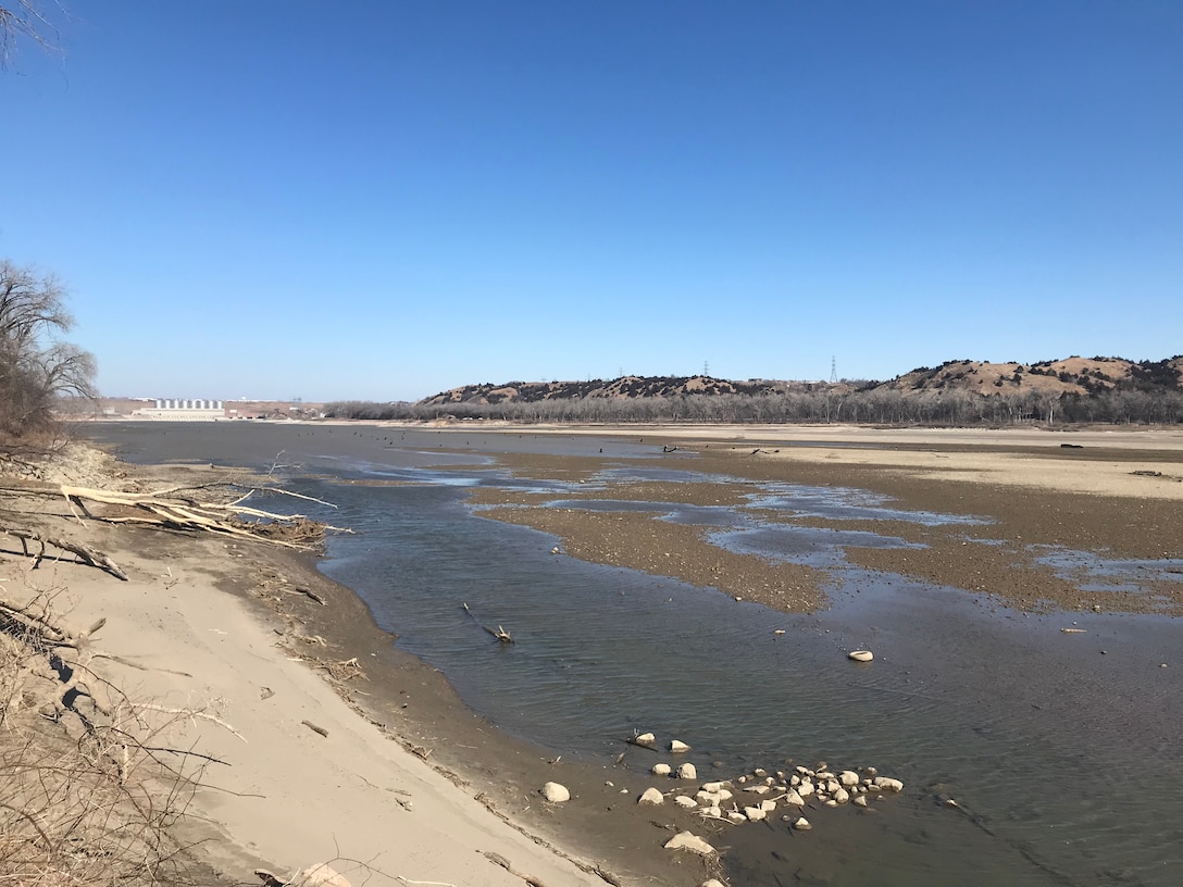 At zero releases, the river bed is exposed below Fort Randall Dam. The Pickstown boat ramp is only able to launch very small boats at this time due to zero water releases, and the Randall Creek boat ramp is unusable. Venturing out onto the river bed presents a safety concern and the public is strongly advised to stay on shore.