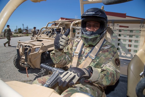 Chief Master Sgt. of the Air Force Kaleth O. Wright prepares to hit the off road with defenders of the 412th Security Forces Squadron, March 18, 2019. The Air Force’s top enlisted Airman received a two-day tour of Edwards Air Force Base. (U.S. Air Force photo by Christopher Okula)