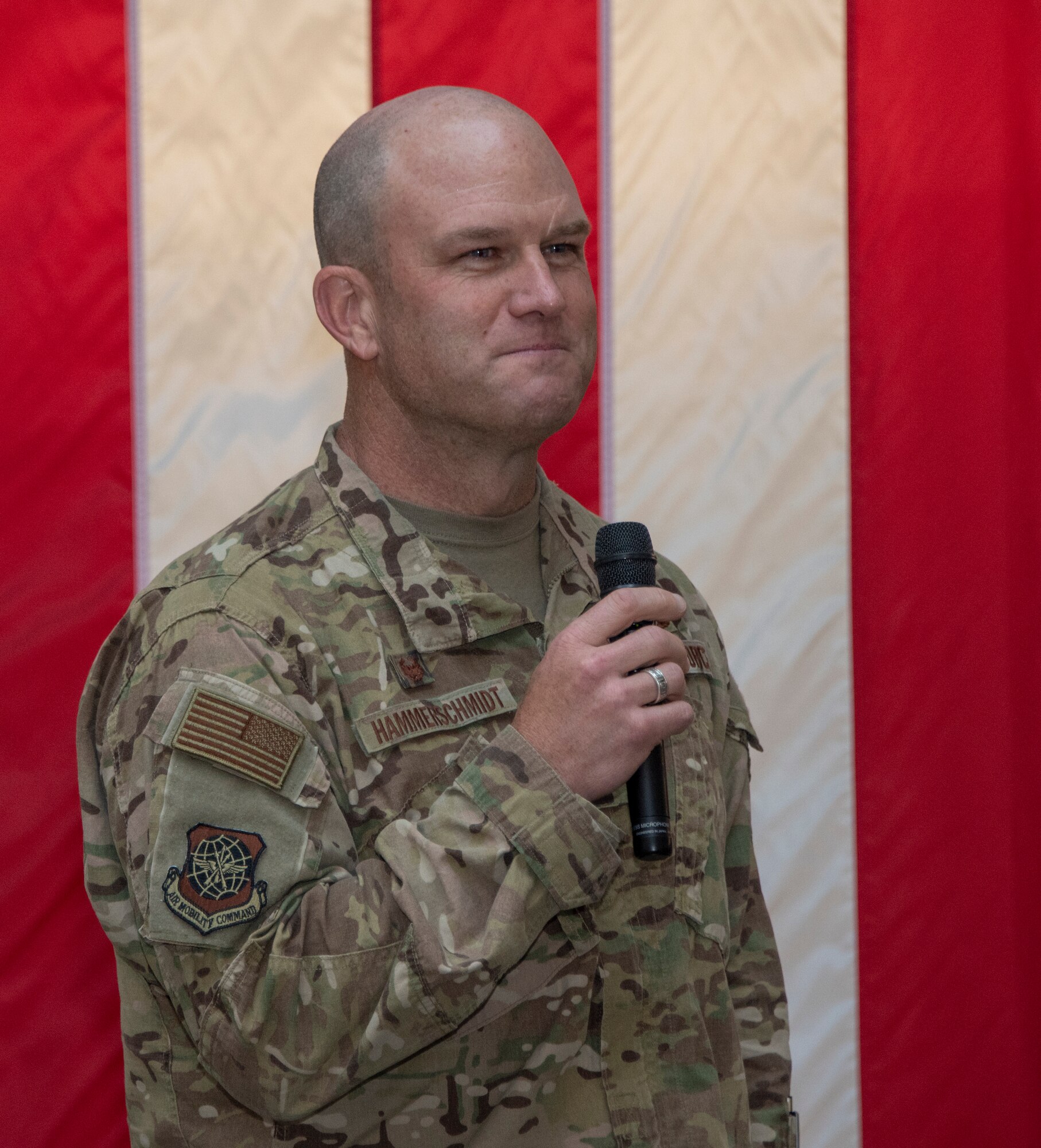 U.S. Air Force Col. David Hammerschmidt, 60th Aircraft Maintenance Group commander, delivers the opening remarks during the Women’s History Month social gathering, March 20, 2019, at Travis Air Force Base, California. Since 1987, the month of March has been designated to celebrate the historical and ongoing achievements and contributions of women. Members of the Women Inspiring the Next Generation’s Success committee were responsible for organizing the event which included an exhibit highlighting extraordinary female heroes and featured speakers prominent in the Travis community. (U.S. Air Force photo by Heide Couch)