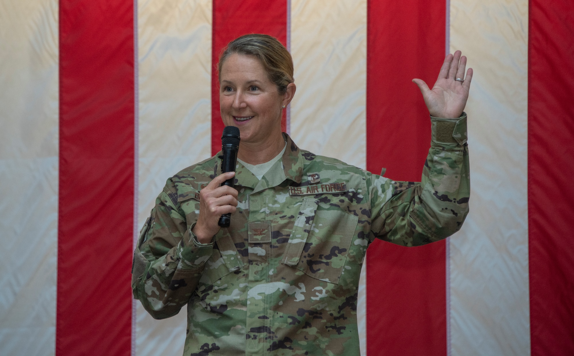 U.S. Air Force Col. Kristen Beals, 60th Medical Group commander, delivers remarks during the Women’s History Month social gathering, March 20, 2019, at Travis Air Force Base, California. Since 1987, the month of March has been designated to celebrate the historical and ongoing achievements and contributions of women. Members of the Women Inspiring the Next Generation’s Success committee were responsible for organizing the event which included an exhibit highlighting extraordinary female heroes and featured speakers prominent in the Travis community. (U.S. Air Force photo by Heide Couch)