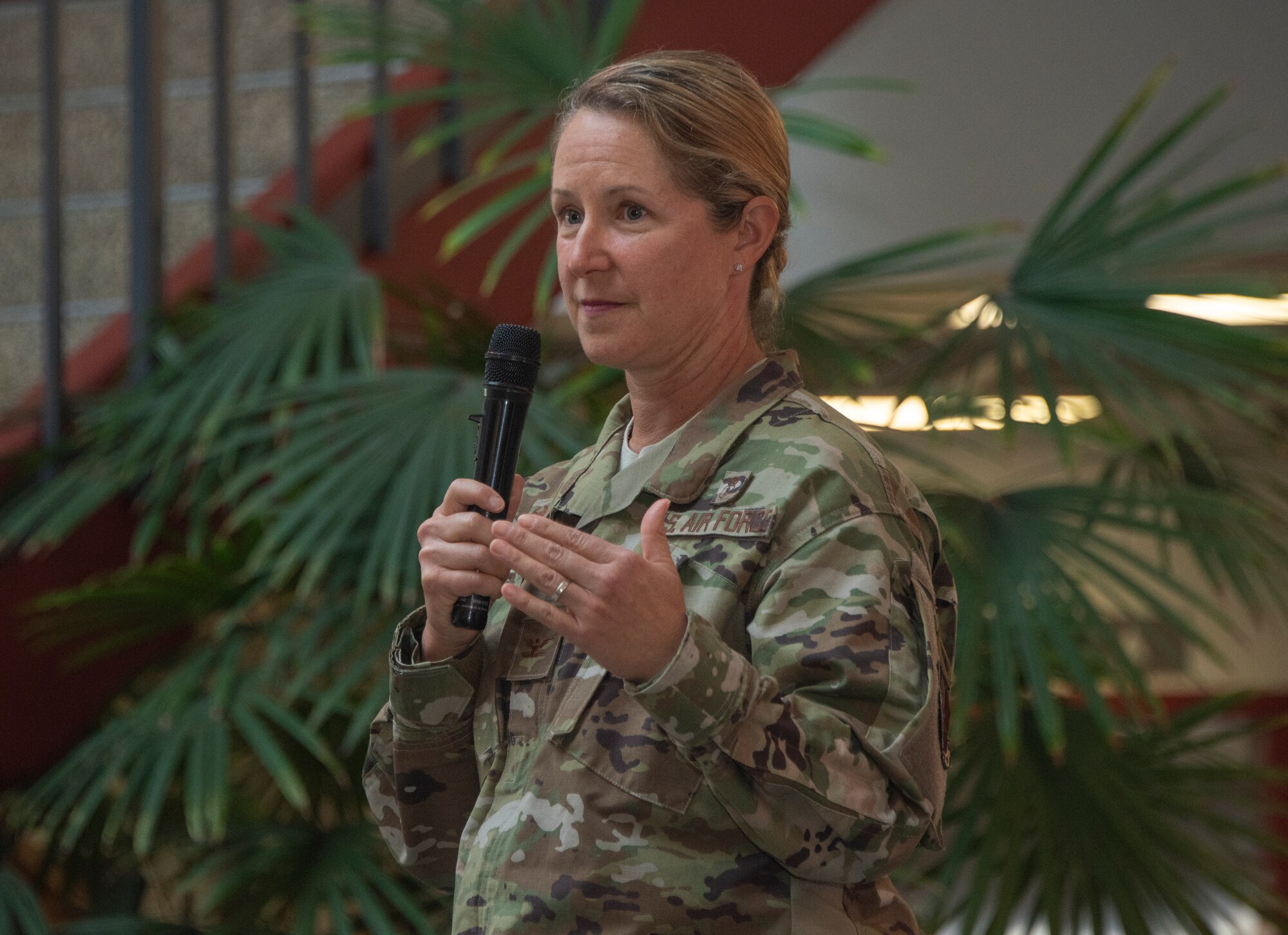 U.S. Air Force Col. Kristen Beals, 60th Medical Group commander, delivers remarks during the Women’s History Month social gathering, March 20, 2019, at Travis Air Force Base, California. Since 1987, the month of March has been designated to celebrate the historical and ongoing achievements and contributions of women. Members of the Women Inspiring the Next Generation’s Success committee were responsible for organizing the event which included an exhibit highlighting extraordinary female heroes and featured speakers prominent in the Travis community. (U.S. Air Force photo by Heide Couch)