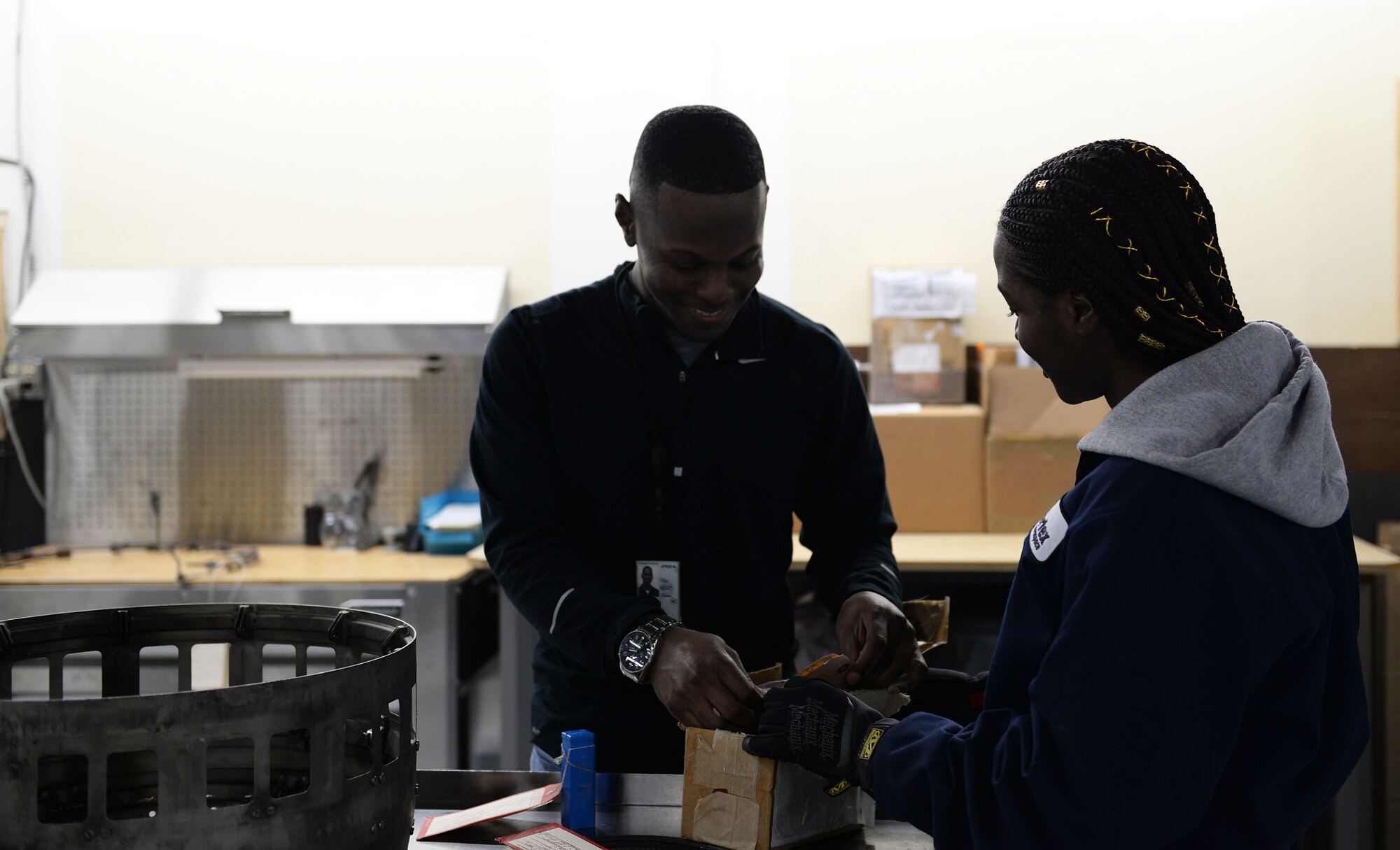 Kenny Hutchinson, 14th Logistics Readiness Squadron Material Management Flight supply technician, distributes supplies to a customer March 19, 2019, on Columbus Air Force Base, Mississippi. The 14th LRS aids in maintaining the aircraft and ensuring the 14th Flying Training Wing has the supplies and equipment they need to get pilots in the air. (U.S. Air Force photo by Airman Hannah Bean)