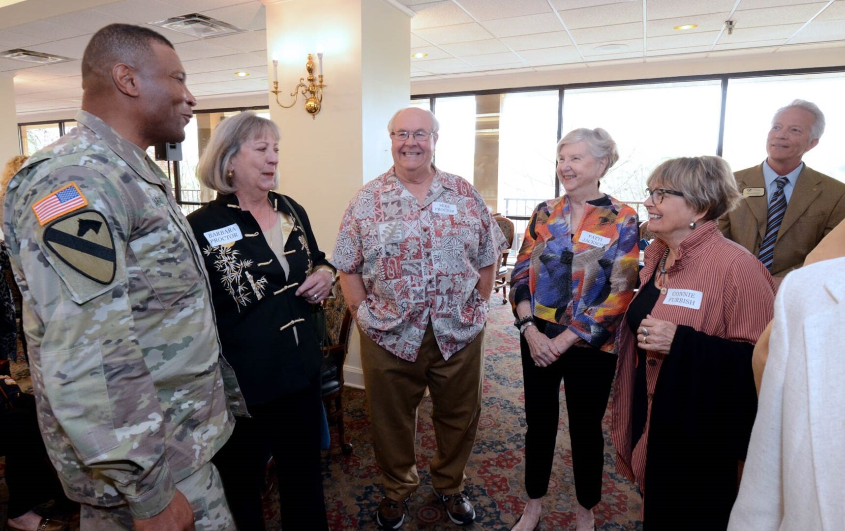 Maj. Gen. Patrick D. Sargent, U.S. Army Medical Department Center and School, Health Readiness Center of Excellence, or AMEDDC&S HRCoE, commander, meet with residents at the Army Residence Community March 12.