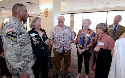 Maj. Gen. Patrick D. Sargent, U.S. Army Medical Department Center and School, Health Readiness Center of Excellence, or AMEDDC&S HRCoE, commander, meet with residents at the Army Residence Community March 12.