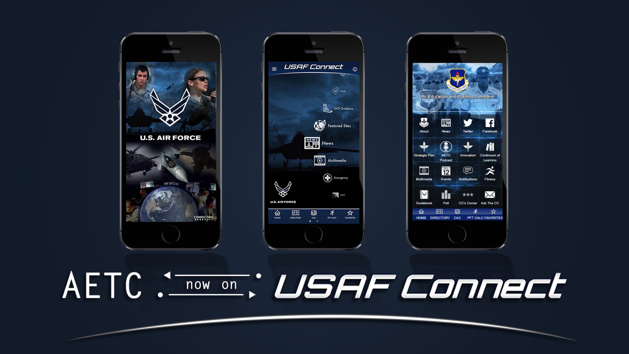 Graphic illustrating the USAF Connect app and AETC's sub-app.