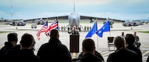 Lt. Gen. Jeffrey Harrigian, U.S. Air Forces in Europe-Air Forces Africa deputy commander, speaks during a press conference at RAF Fairford, March 19, 2019, regarding a Bomber Task Force deployment to RAF Fairford. The contingent of B-52  Stratofortress aircraft, Airmen and support equipment is from the 2nd Bomb Wing, Barksdale Air Force Base, Louisiana. The deployment of strategic bombers to the U.K. helps exercise RAF Fairford as United States Air Forces in Europe’s forward operating location for bombers and includes joint and allied training in the U.S. European Command theater to improve U.S. and allied interoperability. (U.S. Air Force photo by Staff Sgt. Philip Bryant)
