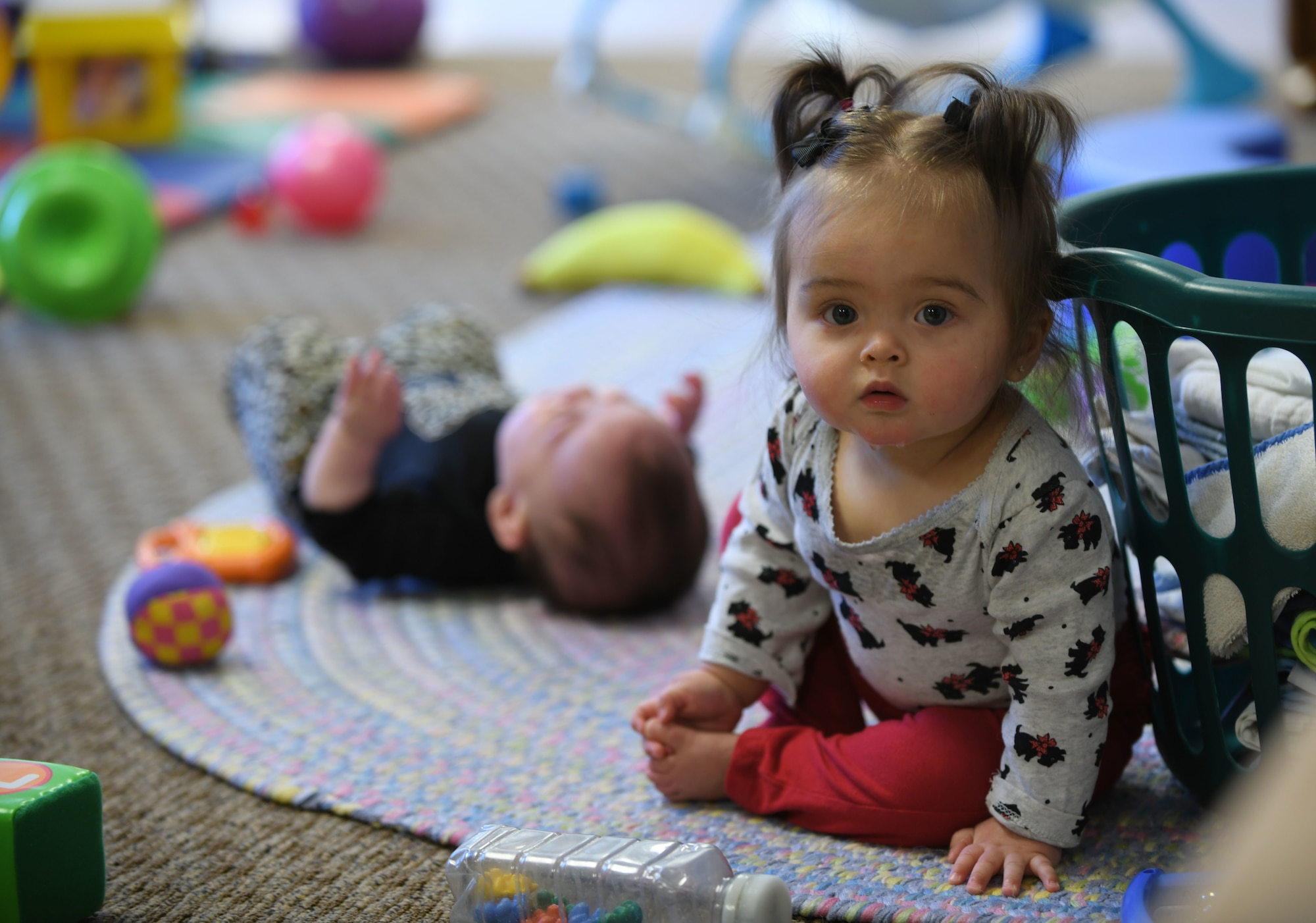 Elena Vega, the daughter of Staff Sgt. Christopher Vega, the 28th Logistics Readiness Squadron’s inbound cargo noncommissioned officer in charge, plays in room 116 at the McRaven Child Development Center on Ellsworth Air Force Base, S.D., March 19, 2019. The CDC is slated to begin operating under the New Early learning Matters curriculum. The new curriculum will be broken down into an infant/toddler curriculum and a preschool curriculum.