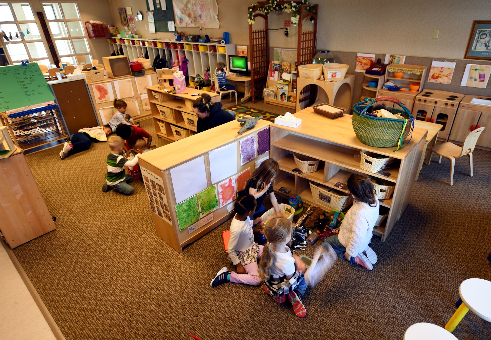 Children from room 135 participate in open playtime at the McRaven Child Development Center on Ellsworth Air Force Base, S.D., March 19, 2019. In the coming months, all Air Force CDC’s are scheduled to begin operating under the new Early Learning Matters curriculum. The curriculum was specifically developed with military children in mind.