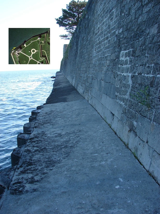 Typical view of the existing seawall that protects Old Fort Niagara, Youngstown, NY, June 4, 2013.