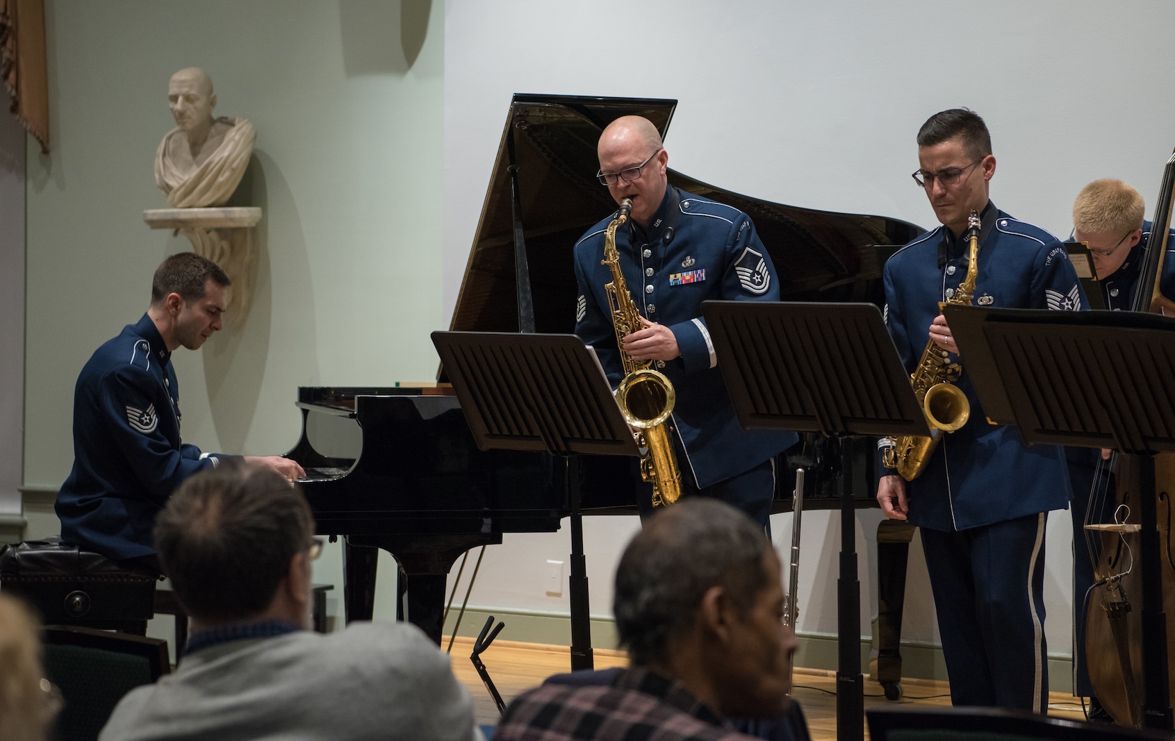Members of the Airmen of Note perform at the The Lyceum, Alexandria, Virginia's History Museum, on March 7th as part of The U.S. Air Force Band's Chamber Concert Series.
