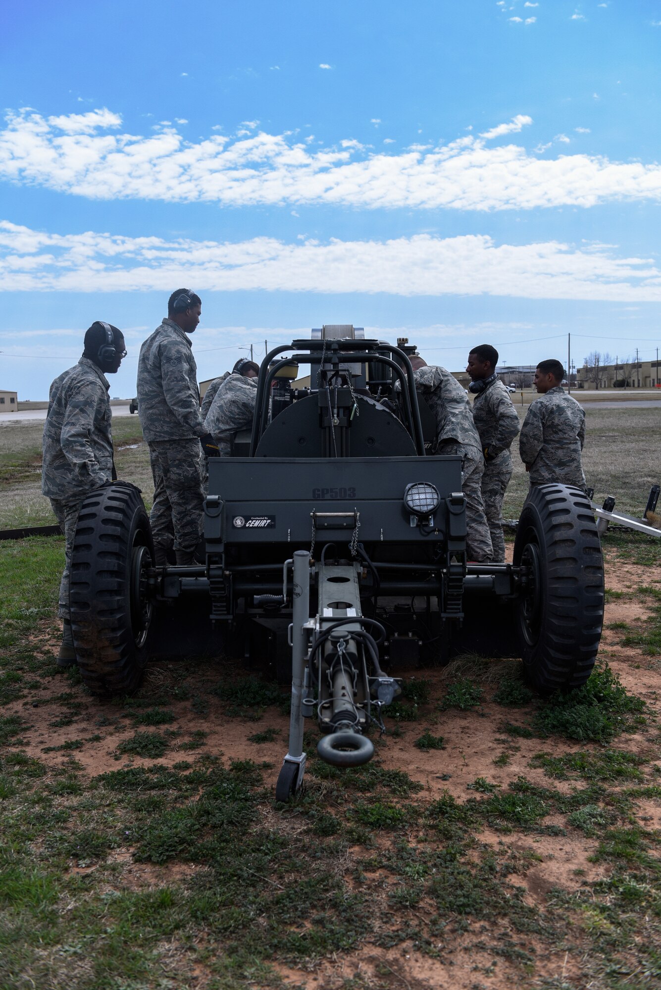 366th Civil Engineers test a mobile aircraft arresting system at Sheppard AFB