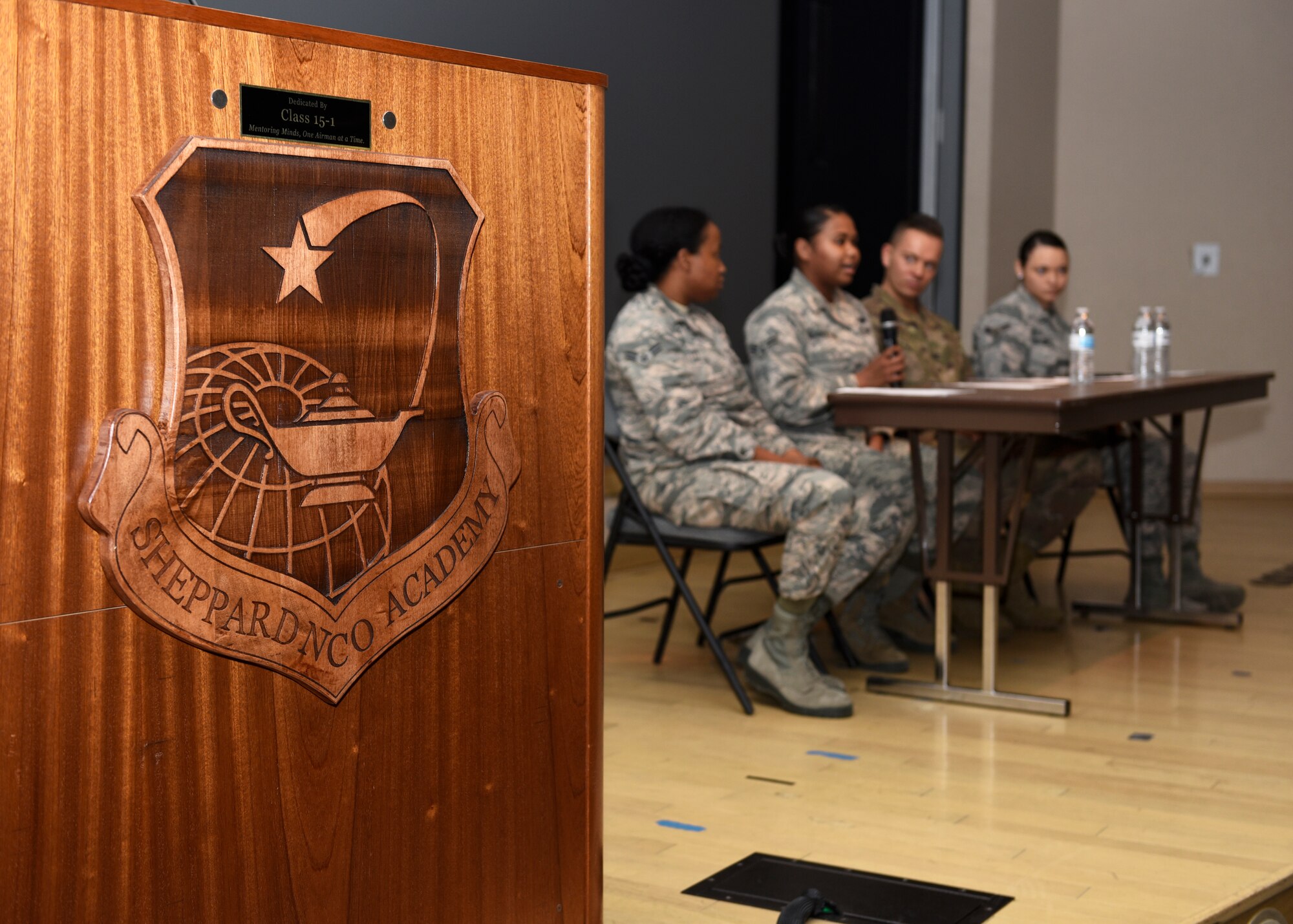 Sheppard Airmen talk to NCOs during the first crosstalk panel