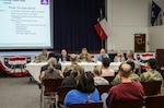 Lt. Gen. Jeffrey S. Buchanan (center), U.S. Army North commander and senior Army commander for Joint Base San Antonio-Fort Sam Houston, as well as other JBSA-Fort Sam Houston and Lincoln Military Housing leaders, addressed additional housing concerns at the second Army Family Housing Town Hall. This town hall provided an update for housing residents and new steps residents can utilize to help with issues in the future.