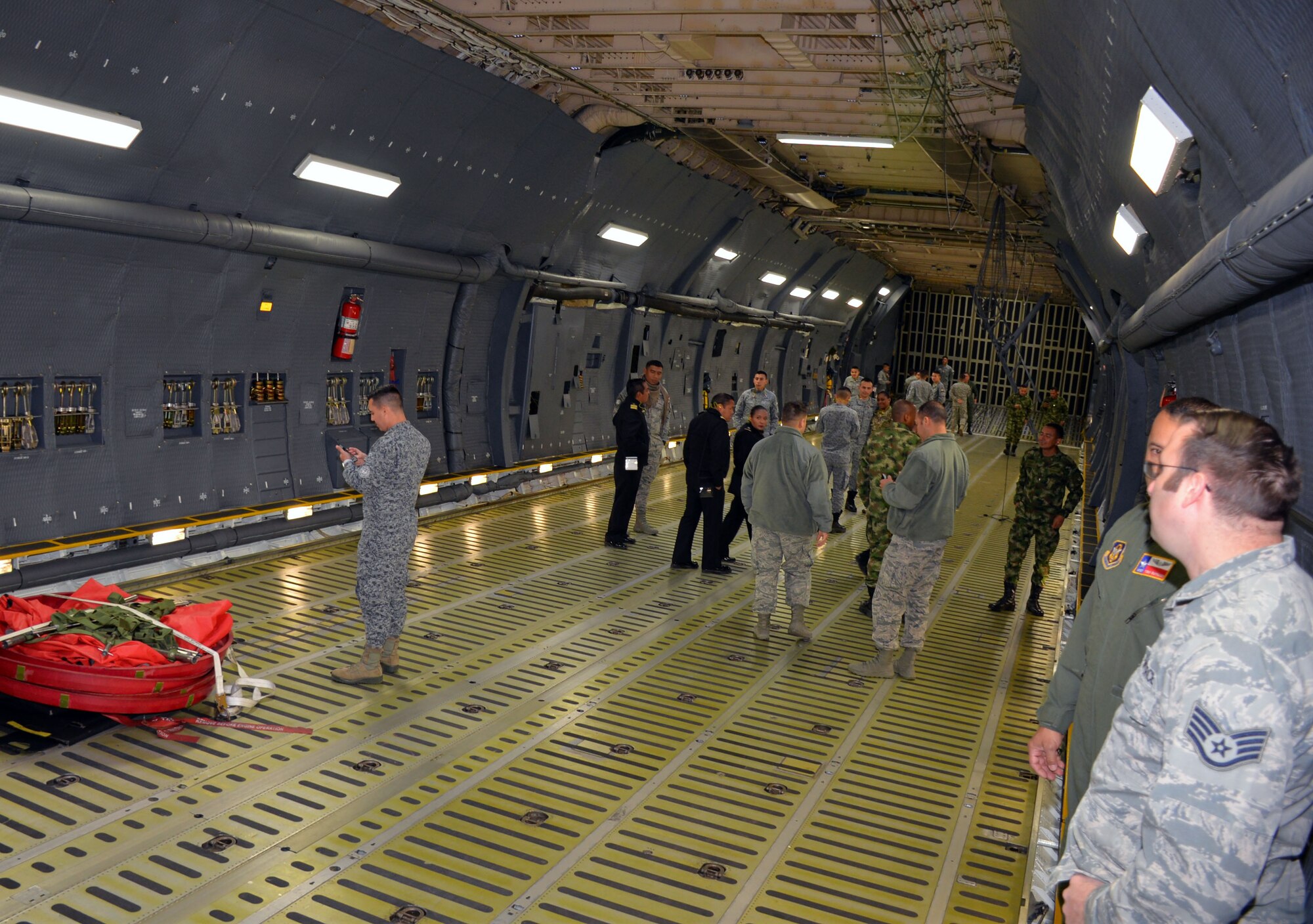 Inter-American Air Forces Academy students and instructors tour the cargo bay of a C5-M Super Galaxy March 18, 2019 at Joint Base San Antonio-Lackland, Texas.