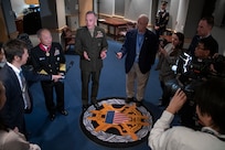 Marine Corps Gen. Joe Dunford, chairman of the Joint Chiefs of Staff, hosts a brief media availability following an Armed Forces full honor arrival ceremony for Japan Maritime Self - Defense Force Adm. Katsutoshi Kawano, chief of staff, Joint Staff, Japan Self-Defense Forces on Joint Base Myer-Henderson Hall, March 21, 2019