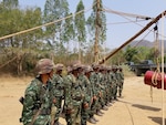 RATCHABURI, Thailand – Royal Thai Army engineers demonstrate field expedient heavy lift techniques to participants of the 2nd US-Thai Army Field Engineer Subject Matter Expert Exchange, which included Washington Army National Guard Soldiers and a representative from U.S. Army Pacific/U.S. Army Corps of Engineers, held at the Royal Thai Army Engineer School, March 18-22, 2019. (Courtesy photo: Royal Thai Army engineer photographer)