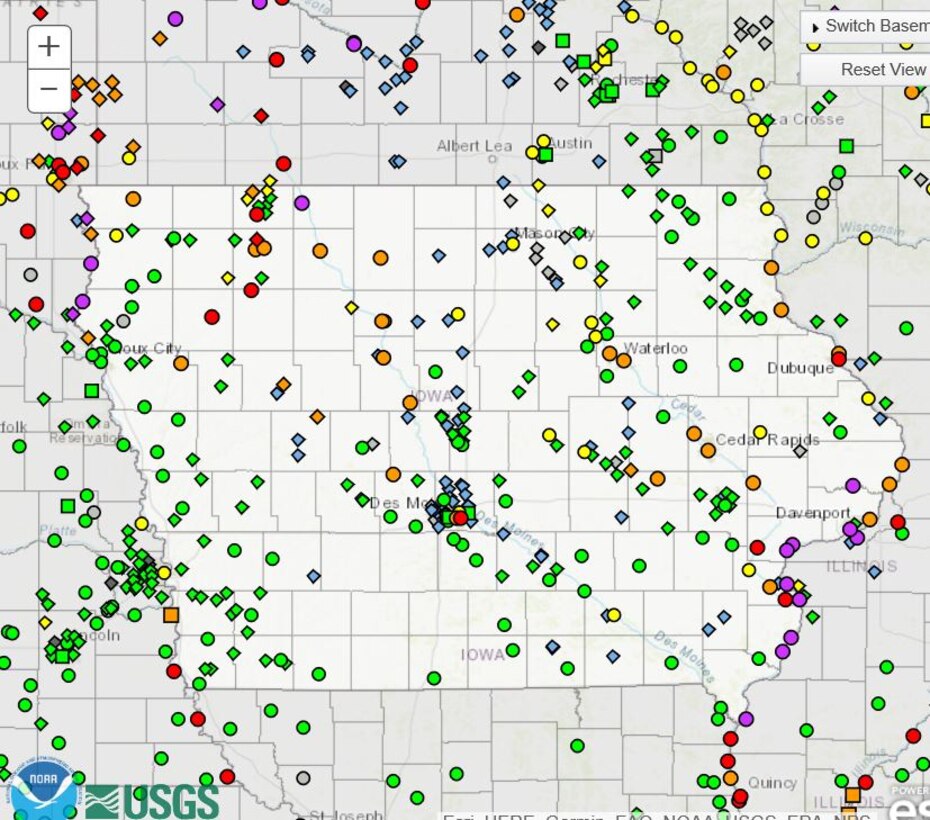 NOAA water gauges in Iowa.