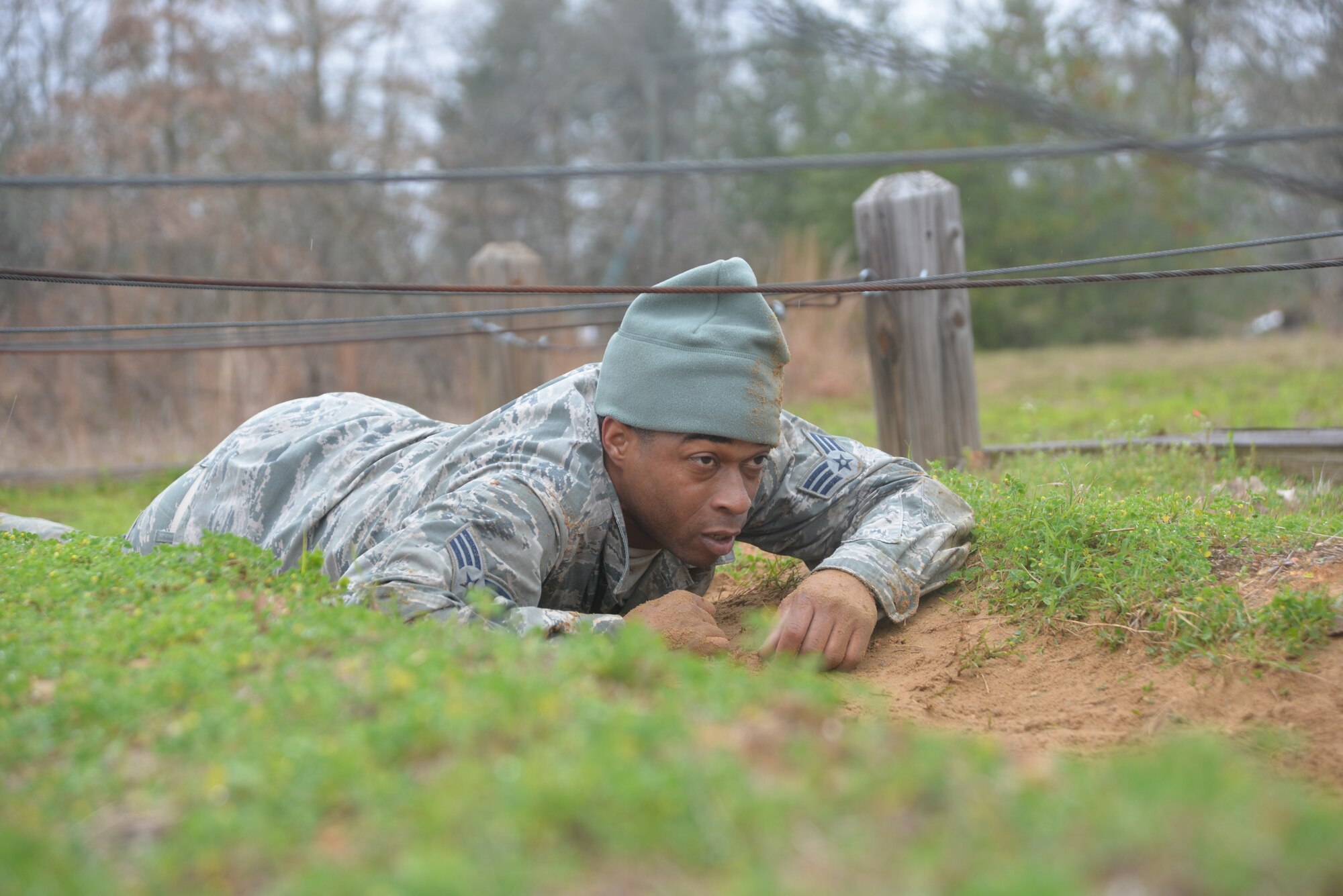 The participants of the Texas National Guard’s 2019 Best Warrior Competition took part in a 12-station obstacle course at Camp Swift, Texas Feb. 28, 2019. The four-day event not only features some of the state’s top service members from the Army and Air Force, but also features competitors from Chile and the Czech Republic, who are both partners of the Texas military under the State Partnership Program. (Texas Air National Guard photo by Senior Airman Bryan Swink)