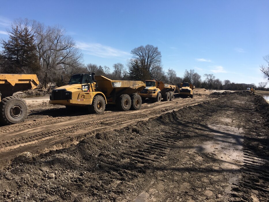 USACE works on Union Dike restoration after March 2019 runoff event Mar. 22, 2019. (Photo by Capt. Ryan Hignight)