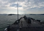 STRAIT OF MALACCA (March 25, 2019) - U.S. 7th Fleet Flagship USS Blue Ridge (LCC 19) arrives for a port visit in Langkawi, Malaysia. Blue Ridge is the oldest operational ship in the Navy, and as 7th Fleet command ship, is responsible for fostering relationships within the Indo-Pacific Region.
