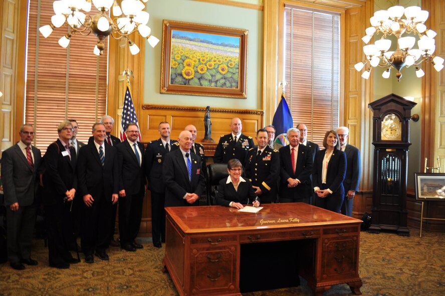 The 931st Air Refueling Wing took part in the Kansas National Guard's annual Military Appreciation Day at the Kansas Statehouse in Topeka, March 21, 2019. Governor Laura Kelly met with military leaders from Fort Riley, Fort Leavenworth, McConnell Air Force Base, and the Kansas National Guard, and signed two proclamations in recognition of Armed Forces Appreciation Day and Vietnam War Veterans Day.
