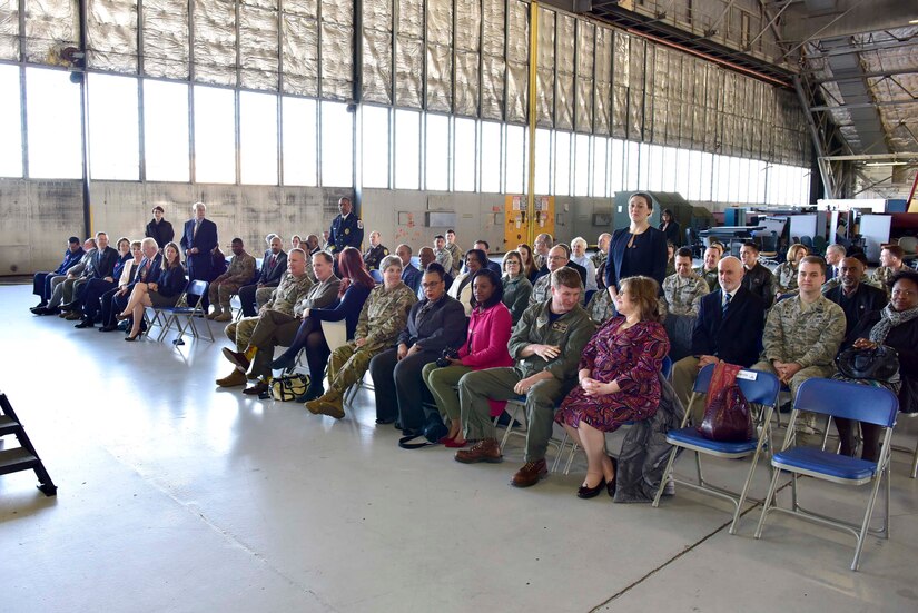 The newest members to the Honorary Commanders Program recite the Honorary Commander’s Oath at Hangar One on Joint Base Andrews, Md., March 19, 2019. Honorary Commanders are selected leaders from the local community who help strengthen the relationship between military members and the surrounding area. (U.S. Air Force photo taken by Airman 1st Class Noah Sudolcan)