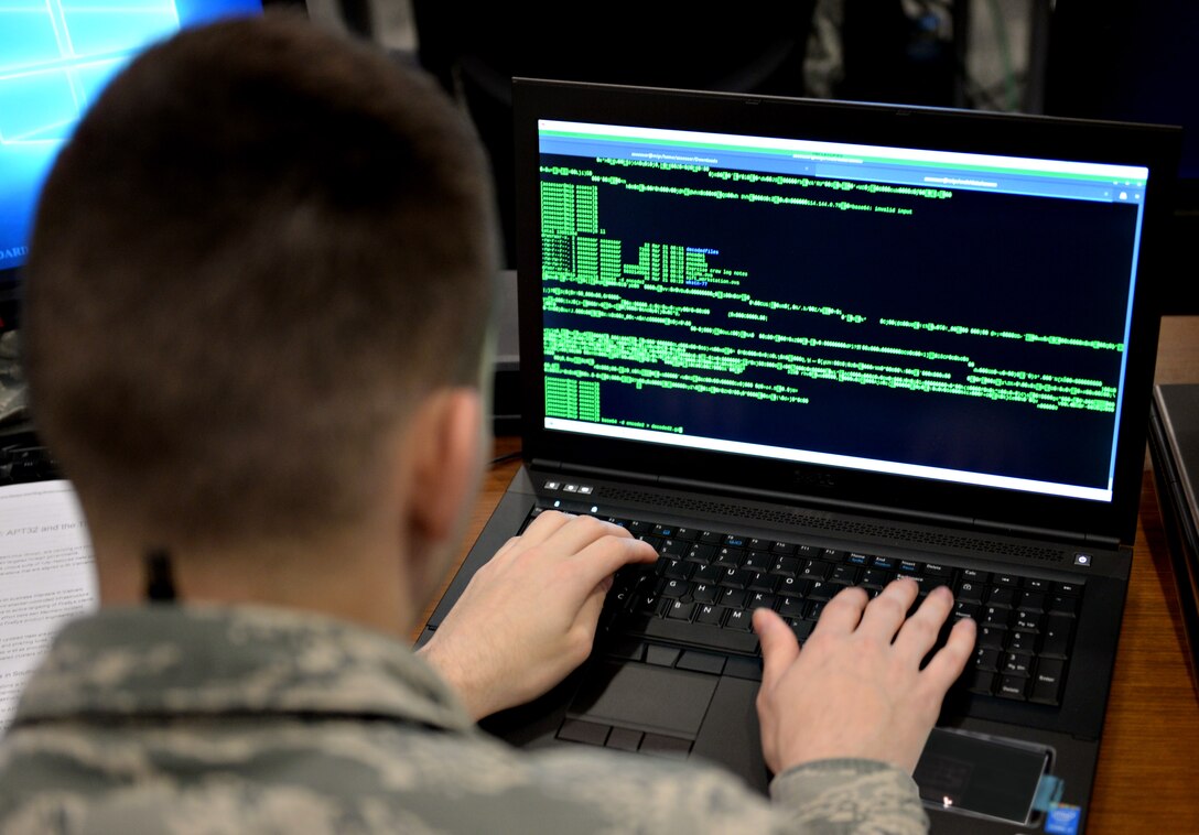 Members of the 833rd Cyberspace Operations Squadron participate in the monthly 567th Cyberspace Operations Group “hunt exercise” at Joint Base San Antonio-Lackland, Texas, March 21, 2019. The three-day exercise afforded teams from the 90th, 92nd, 833rd and 834th COSs, as well as the Air Force Office of Special Investigations, the opportunity to defend against an enemy within a virtual training network. (U.S. Air Force photo by Tech. Sgt. R.J. Biermann)