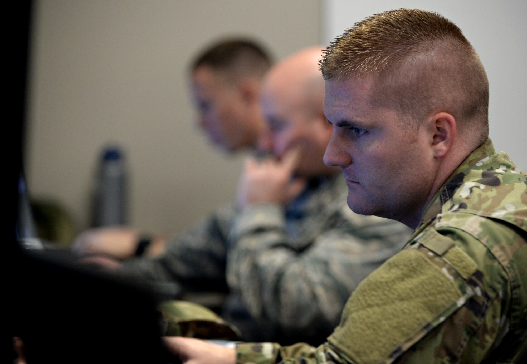 Members of the 90th Cyberspace Operations Squadron participate in the monthly 567th Cyberspace Operations Group “hunt exercise” at Joint Base San Antonio-Lackland, Texas, March 21, 2019. The three-day exercise afforded teams from the 90th, 92nd, 833rd and 834th COSs, as well as the Air Force Office of Special Investigations, the opportunity to defend against an enemy within a virtual training network. (U.S. Air Force photo by Tech. Sgt. R.J. Biermann)