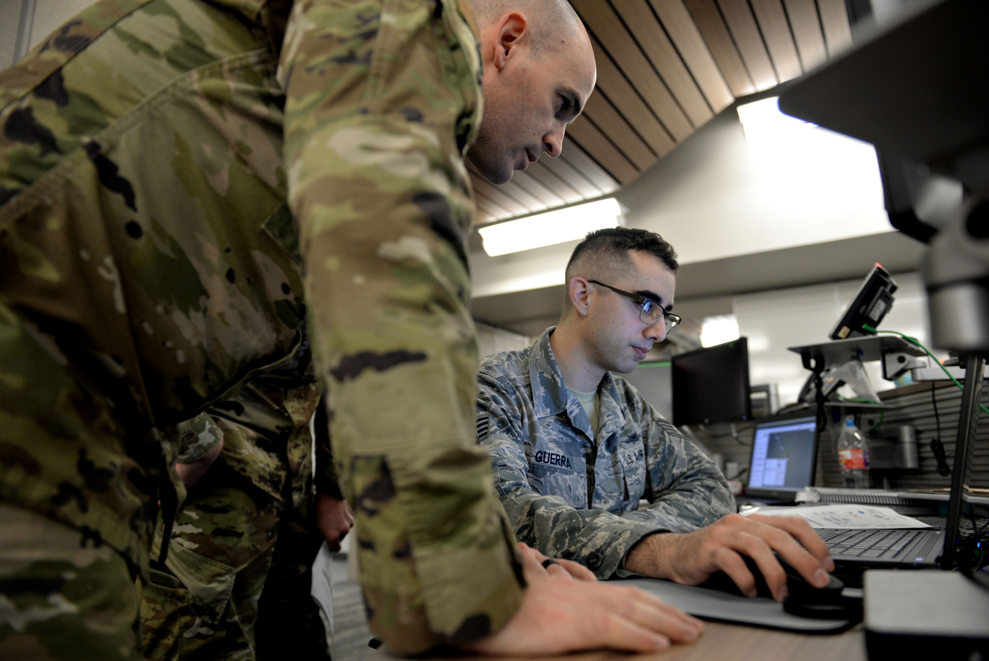 Members of the 834th Cyberspace Operations Squadron participate in the monthly 567th Cyberspace Operations Group “hunt exercise” at Joint Base San Antonio-Lackland, Texas, March 21, 2019. The three-day exercise afforded teams from the 90th, 92nd, 833rd and 834th COSs, as well as the Air Force Office of Special Investigations, the opportunity to defend against an enemy within a virtual training network. (U.S. Air Force photo by Tech. Sgt. R.J. Biermann)