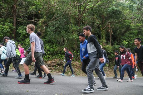 Students from Camp Lester Middle School interact with students from Chatan Junior High School at Chatan Castle on Camp Smedley D. Butler