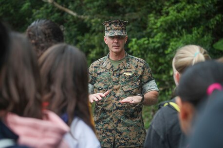 Students from Camp Lester Middle School interact with students from Chatan Junior High School at Chatan Castle on Camp Smedley D. Butler