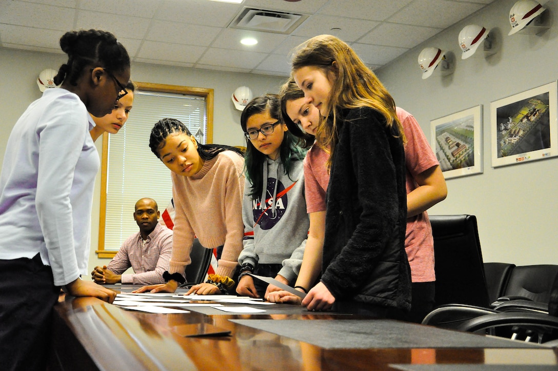 The U.S. Army Corps of Engineers, Far East District hosted Camp Humphreys Middle School students during the Department of Defense Education Activity (DoDEA) Science, Technology, Engineering, and Math (STEM) Career Shadow Day at the district's headquarters, March 21. The students were briefed by employees on their role within the district, participated in practical exercises, and toured construction sites around Camp Humphreys.