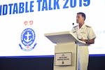 LANGKAWI, Malaysia (March 26, 2019)  Commander, U.S. Pacific Fleet, Adm. John Aquilino speaks to key naval and air leaders from around the Indo-Pacific during the Chief of Navies' Roundtable Talks at the 2019 Langkawi International Maritime and Aerospace (LIMA) Exhibition. Approximately 1,400 U.S. Navy and Air Force personnel participated in LIMA19. U.S. Navy aircraft on display included a P-8A Poseidon, EA-18G Growler, and MH-60R Seahawk. The 7th Fleet flagship, USS Blue Ridge (LCC 19), and destroyer, USS Preble (DDG 88), arrived Mar. 25.