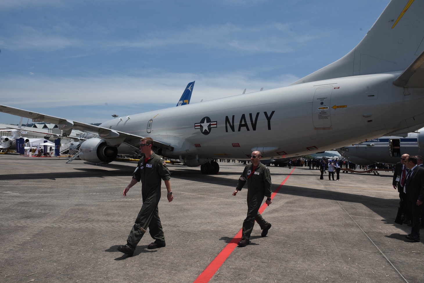 LANGKAWI, Malaysia (March 26, 2019)  A U.S. Navy P-8A Poseidon form the "Golden Swordsman" of Patrol Squadron (VP) 47 sits on display at the 2019 Langkawi International Maritime and Aerospace (LIMA) Exhibition. Approximately 1,400 U.S. Navy and Air Force personnel are participating in LIMA19. U.S. Navy aircraft on display included a P-8A Poseidon, EA-18G Growler, and MH-60R Seahawk.
