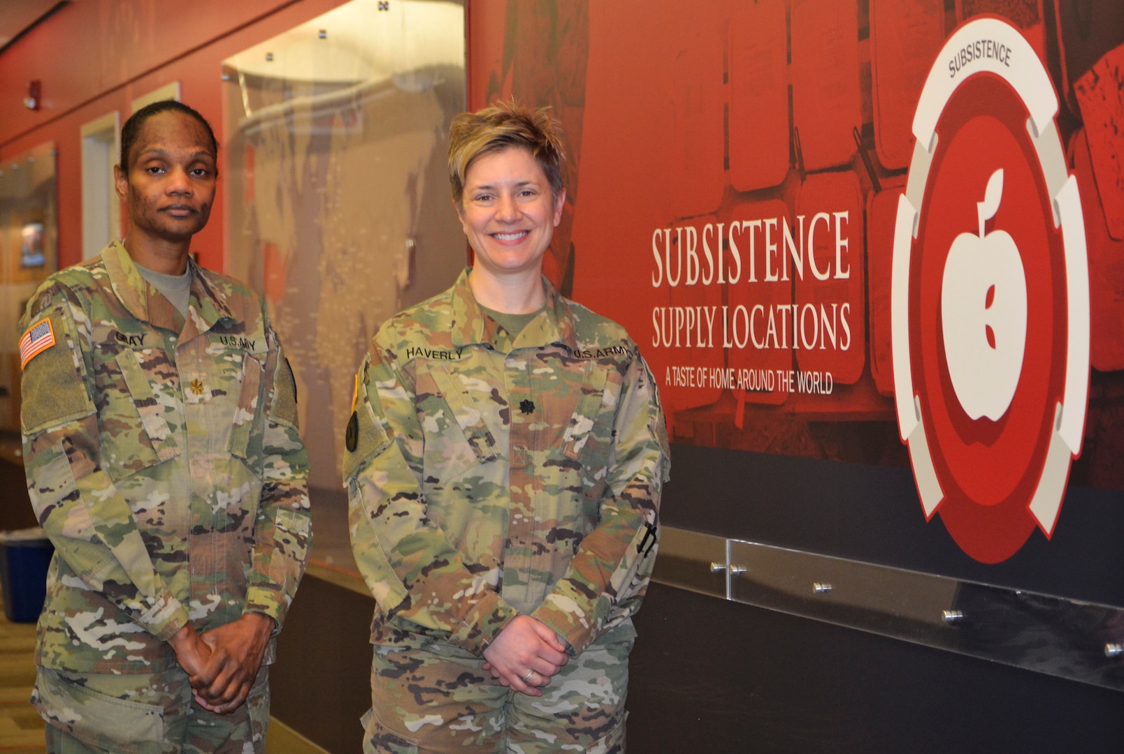 Army Maj. Janas Gray, left, and Army Lt. Col Erin Haverly, right, are two veterinarians assigned to the DLA Troop Support Subsistence supply chain. The veterinarians are responsible for ensuring food consumed in military facilities across the world is safe for the warfighter and their family members. (Photo by Alexandria Brimage-Gray)