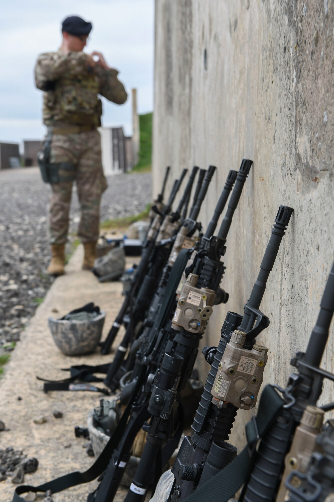 The 422nd Security Forces Squadron conducted force-on-force training at RAF Croughton, March 22, 2019. The training is a quarterly requirement to sharpen Airmen’s skills in deadly force scenarios. (U.S. Air Force photo by Senior Airman Chase Sousa)