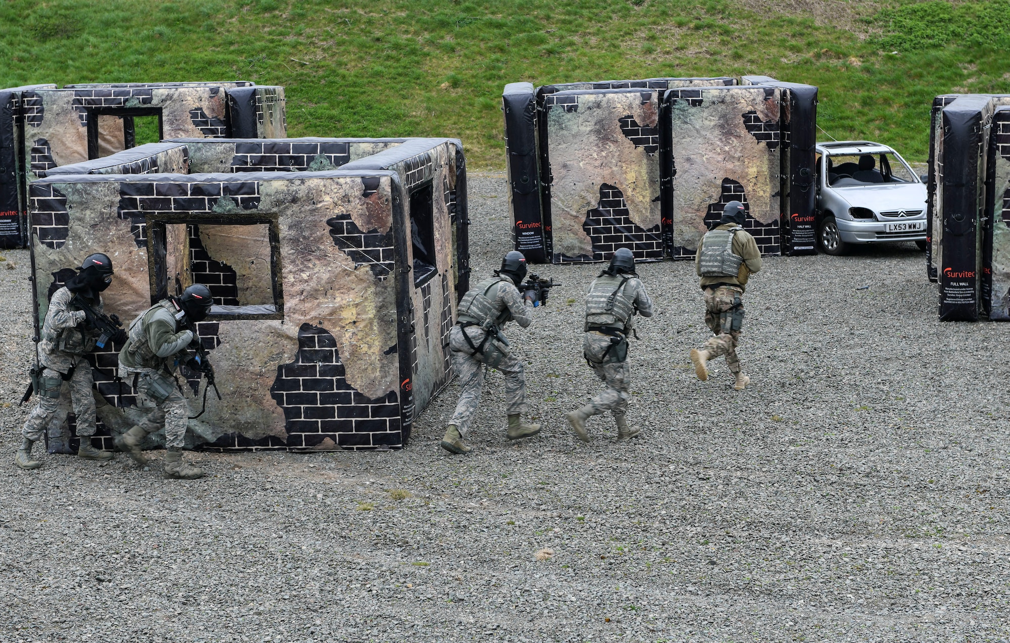 The 422nd Security Forces Squadron conducted force-on-force training at RAF Croughton, March 22, 2019. The training is a quarterly requirement to sharpen Airmen’s skills in deadly force scenarios. (U.S. Air Force photo by Senior Airman Chase Sousa)